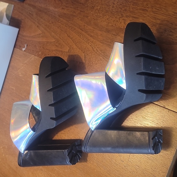 Office london silver holographic chunky sole platform mules heels sandals 39 - Picture 9 of 10